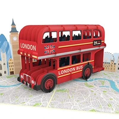 Afbeelding van MOKIO® Pop up wenskaart dubbeldekkerbus in Londen 3D felicitatiekaart voor een vakantie Engeland, reis of citytrip naar