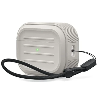 Afbeelding van elago Armor Case compatibel met AirPods Pro 2, 2e generatie, inclusief sleutelkoord, ondersteunt draadloos opladen, schokbestendig, volledige bescherming (steen)