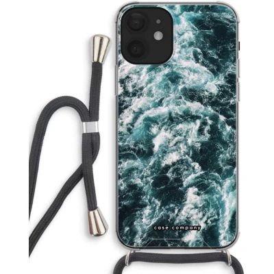 Afbeelding van Case Company® hoesje met Koord geschikt voor iPhone 12 mini Zee golf Telefoonhoesje Zwart Extra Bescherming aan alle Kanten en Over de Schermrand