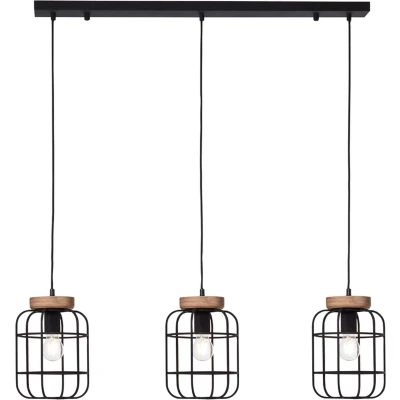 Afbeelding van hanglamp Gwen 3 lichts Zwart Hout Brilliant
