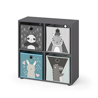 Afbeelding van Vicco Kinderboekenkast &quot;Tetra&quot;, grijs, 72 x 72,6 cm met 4 vouwdozen