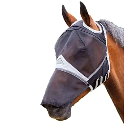 Image de Shires Masque Anti Mouches avec Découpe D&#039;oreille et Rabat de Nez Noir Shetland