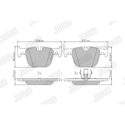 Afbeelding van JURID 573354J Remblokkenset Geschikt voor slijtage waarschuwingscontact Met plunjerclip Zonder toebehoren BMW: 3 Saloon, Touring, 4 Gran Coupe