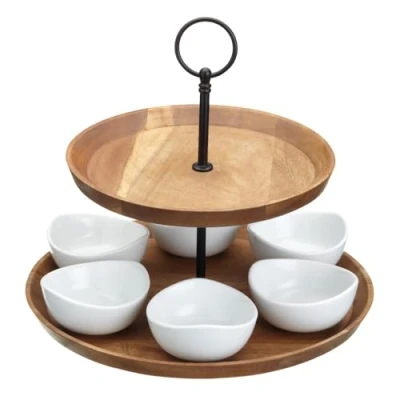 Afbeelding van Etagère met 6 Schaaltjes, Hout, Porselein, 25 x 24 cm Artesà