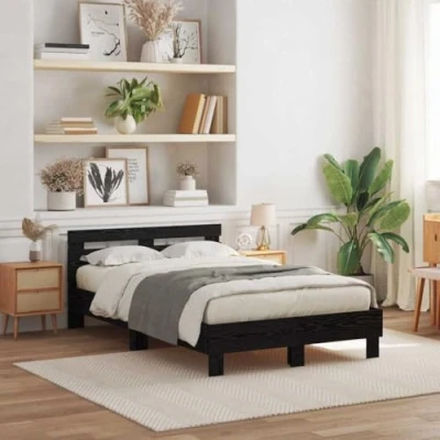 Afbeelding van vidaXL Lattenbed Zwart Eiken Bewerkt Hout 120 x 190 cm Stevig Bedframe
