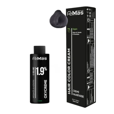 Afbeelding van Femmas Ash I Hair Color Cream Permanente haarkleurset 100 ml + zuurstofcrème 1,9% haarkleur ontwikkelaar Zacht en duurzaam Salon haarverf