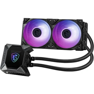 Afbeelding van MSI MPG CORELIQUID K240 V2 AIO CPU koeler, LCD pomp met 60 mm ventilator, 2 x 120 ARGB verdampingsbeschermingsbuis, GI koeling en softwareondersteuning