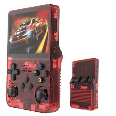 Afbeelding van R36S Draagbare retro videogameconsole, 3,5 inch IPS display, 64 g videospeler, TF kaart, meer dan 10.000 games, gameconsole, met open source Linux systeem (rood)