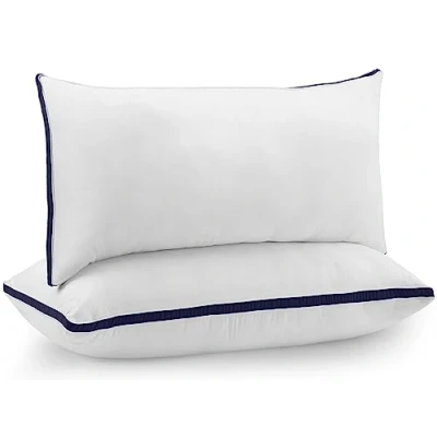 Afbeelding van kussen (set van 2), slaapkussen 40 x 70 cm, bedkussen geborstelde stof, zacht en ademend premium kwaliteit (marineblauw)
