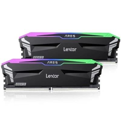 Afbeelding van Lexar ARES RGB DDR5 RAM Kit 32 GB (16 x 2) 6400 MHz, 288 Pin UDIMM PC RAM, DRAM Geheugen voor XMP 3.0/AMD EXPO High Performance gaming computer, CL32 38 76, 1,4 V (LD5EU016G R6400GDLA)