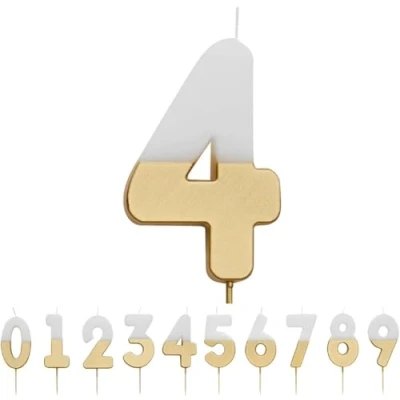 Image de Talking Tables Bougie numéro 3 pour gâteaux, BDAY CANDLE GLDV2 3, White/Gold, Number