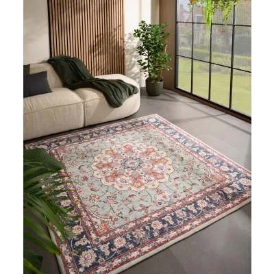 Afbeelding van Buitenkleed Vierkant Vintage Valenca Nova Saliegroen/rood 230x230 Cm