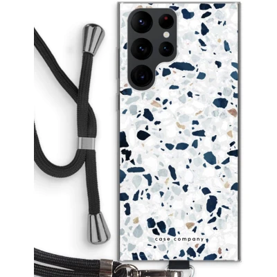 Afbeelding van Case Company® hoesje met Koord geschikt voor Samsung Galaxy S22 Ultra Terrazzo N1 Telefoonhoesje Zwart Bescherming aan alle Kanten en Over de Schermrand