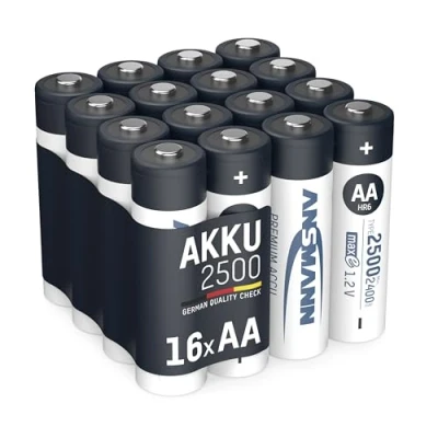 Afbeelding van ANSMANN HR6 NiMH oplaadbare batterijen 2500 mAh 1,2 V (16 stuks) Mignon AA met lage zelfontlading voor energie etende apparaten (radiowekker, zaklampen enz.)