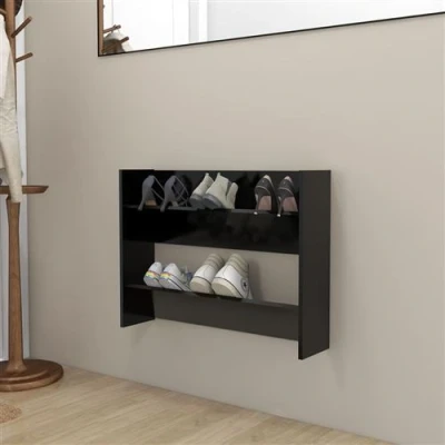 Afbeelding van Wandschoenenkast 80x18x60 cm spaanplaat zwart