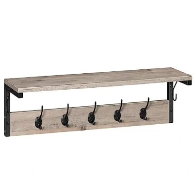 Afbeelding van Wandgarderobe, wandrek met 7 haken en plank, garderobelijsten, halgarderobe, hangrek garderobe, voor hal, woonkamer, keuken, grijs zwart