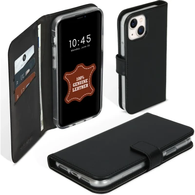 Afbeelding van Selencia Hoesje Geschikt voor iPhone 13 Mini Met Pasjeshouder Echt Lederen Bookcase Zwart
