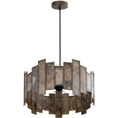 Afbeelding van PTMD Levan Brass stone veneer hanging lamp round