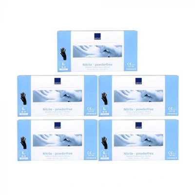 Afbeelding van 10x Abena Nitril Handschoenen Classic poedervrij Maat L zwart 100st bundel/set/pakket