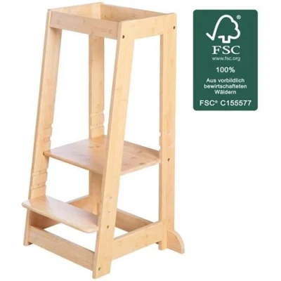 Image de Tour d&#039;apprentissage Montessori Bambou Certifié FSC Réglable sur 3 niveaux de hauteur Jusqu&#039;a 80 Kg Naturel