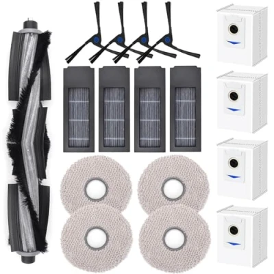 Afbeelding van 17 delige reserveonderdelen voor Ecovacs Deebot X2 / Omni Pro DEX86 stofzuiger, 1 hoofdborstel, 4 zijborstels, HEPA filters, stofzakken, franjesdoeken