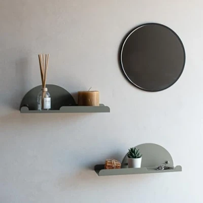 Afbeelding van MILUKA 2 wandplanken 35 cm met haken, ideaal als badkamerrek voor badkamerdecoratie, leeg voorvak, wandrek keuken kruidenrek (2, groen)