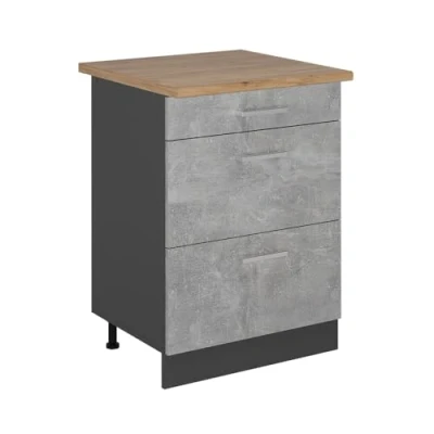Afbeelding van Vicco Keukenonderkast R Line, Beton/Antraciet, 60 cm met laden, WB Eik