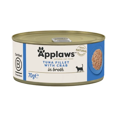 Afbeelding van 6x70g in Bouillon Tonijnfilet met Krab Applaws Kattenvoer
