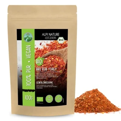 Afbeelding van BBQ Rub biologische chili smaak, kruidenmix voor grillen, droge marinade, 100% natuurlijke grillmarinade, zonder kunstmatige toevoegingen, ingrediënten (100 g)