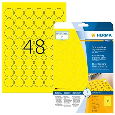 Afbeelding van Etiket HERMA 8034 30mm rond weerbestendig geel 1200stuks