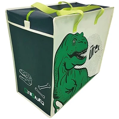 Afbeelding van Dinosaurus Grote Boodschappentas met Rits Opbergtas 48x55x28cm