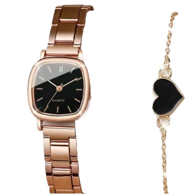 Afbeelding van Luxe Dameshorloge met Armband Set RVS Band Rosé Zwart