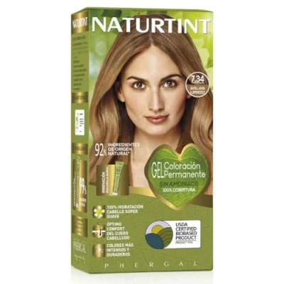 Afbeelding van NATURTINT Biobased, Ammoniakvrije kleuring, 7.34 Heldere hazelnoot, 100% dekking van wit haar, plantaardige ingrediënten, natuurlijke en langdurige kleur, 170 ml.