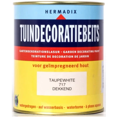 Afbeelding van Hermadix Tuindecoratiebeits Dekkend 717 Taupewhite 0,75 liter Tuinbeits