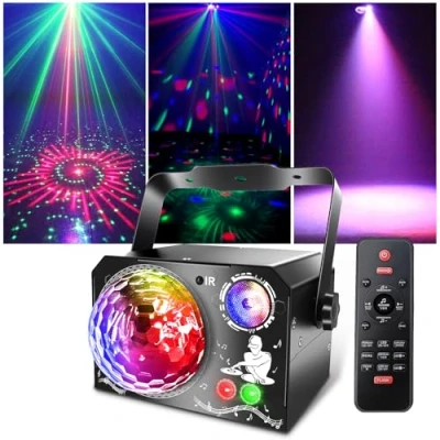 Afbeelding van 4 in 1 podiumlamp, Fwiull discolamp met afstandsbediening en stroboscoop, 65 RGB uv lichteffecten, USB verlichte discomuziek, spraakbesturing