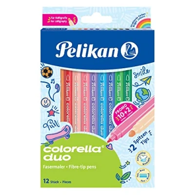 Afbeelding van Pelikan Colorella Duo C407, Fijn, 12 kleuren, Meerkleurig, Rond, stuk(s), Hangende doos
