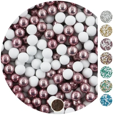 Afbeelding van EinsSein 1 kg mini chocoladeballen wit roze metallic, cm, gastgeschenken voor bruiloft, doop, communie, Kerstmis, perfect reageerbuizen, alternatief chocolade, bruiloftsamandelen