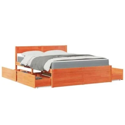 Image de vidaXL Lit avec tiroirs/matelas cire marron 140x200 cm bois massif pin3281900