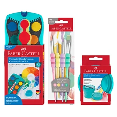 Afbeelding van Faber Castell 205036 Schilderset met aquareldoos, set van 4 penselen en penseelbeker