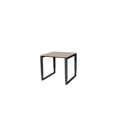 Afbeelding van Domino Plus bureau, hoogte instelbaar (62 85cm) met 80x80cm &#039;zwevend&#039; havana/ kersen licht 25mm blad en zwart (RAL9011) O poot frame