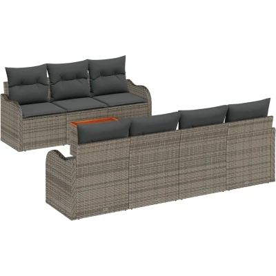 Afbeelding van vidaXL 8 Piece Tuin Sofa Set met Kussens Grijze Poly Rattan Acacia, 2 Zits Opslag &amp;