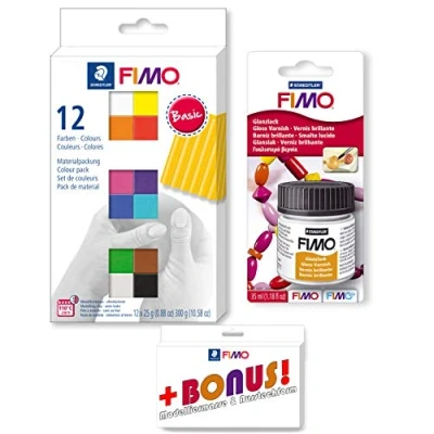 Afbeelding van Staedtler FIMO 12 materialen + glanslak met bonus