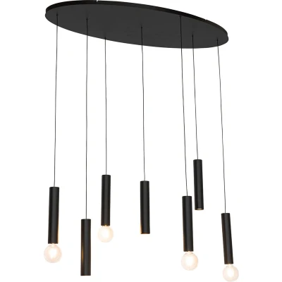 Afbeelding van QAZQA tuba Design Hanglamp voor boven de eettafel in eetkamer 4 lichts L 120 cm Zwart Woonkamer Slaapkamer Keuken