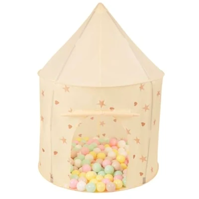 Afbeelding van Selonis Kindertent Speeltenten 100X130cm/100 Ballen In Paviljoenvorm Voor Kinderen Makkelijk Te Maken Draagbaar Speelhuisje Binnen En Buiten, Licht Beige: Pastel Beige/Pastel Geel/Wit/Mint/Poe