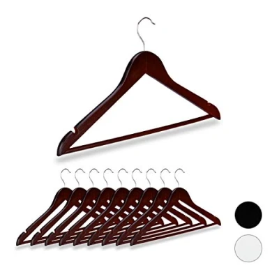 Afbeelding van Relaxdays kledinghangers hout set van 10 broeklat kleerhangers draaibare haken bruin