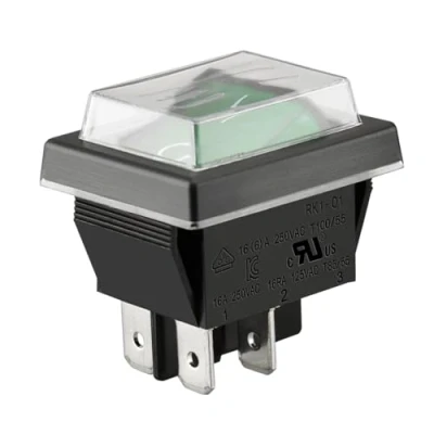 Afbeelding van Heschen ON OFF DPST tuimelschakelaar, 4 klemmen, groen licht, 16 A, 250 VAC met waterdicht deksel