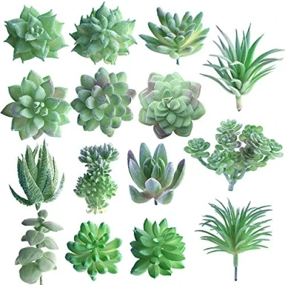 Afbeelding van FEPITO Set van 15 groene kunstvetplanten zonder pot, mini stelen voor huis en tuindecoratie