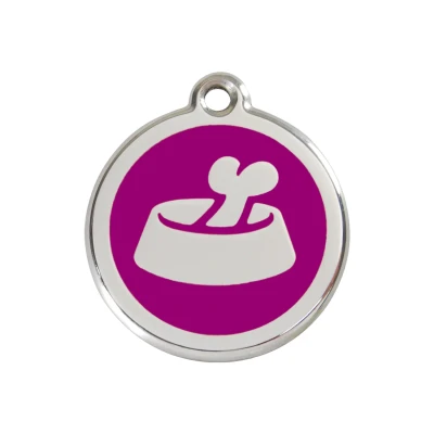 Afbeelding van Bone in Bowl Purple roestvrijstalen hondenpenning medium/gemiddeld dia. 3 cm RedDingo