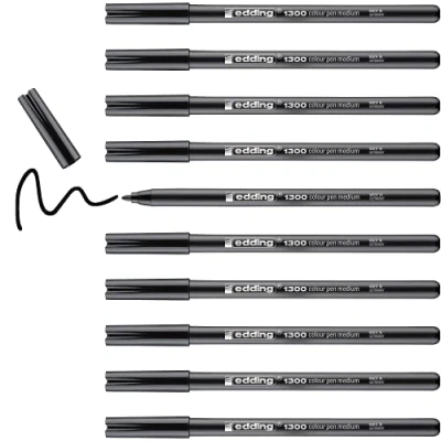 Afbeelding van edding 1300 viltstift zwart doosje 10 stuks ronde punt 2 mm, tekenen op papier