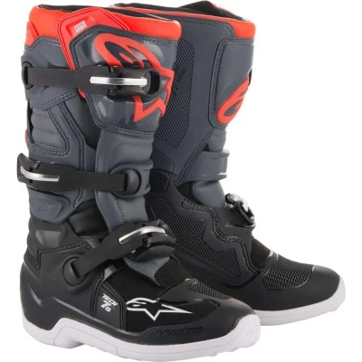 Afbeelding van Alpinestars Tech 7S Jeugd Crosslaarzen Zwart / Donker Grijs Fluor Rood maat 7 = 40.5